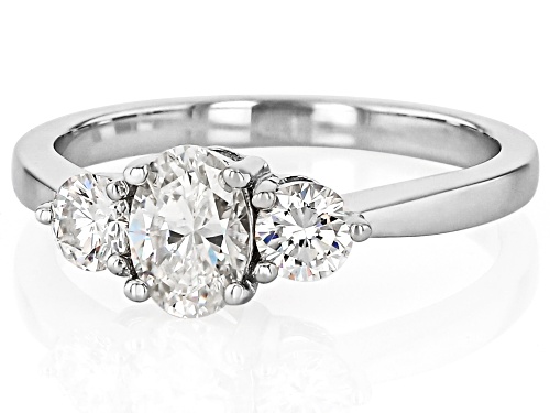 .94ct Oval And 0.68ctw Round Strontium Titanate Rhodium Over Sterling Silver 3-Stone Ring - Size 10