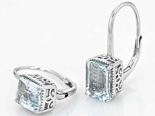 2.40ctw Rectangular Octagonal Aquamarine Rhodium Over Sterling Silver Earrings