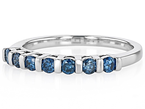 0.35ctw Round Blue Diamond Rhodium Over Sterling Silver Band Ring - Size 5