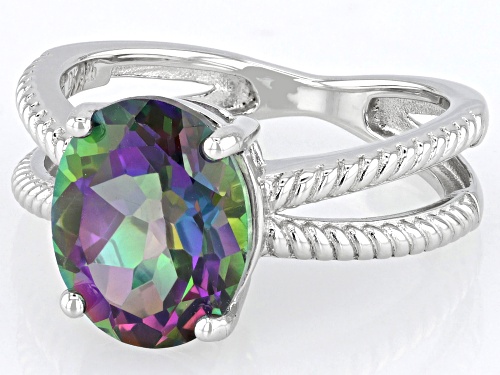 3.85ctw Mystic Fire® Green Topaz Rhodium Over Sterling Silver Ring - Size 6