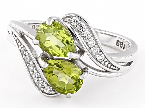 1.21ctw Oval Manchurian Peridot™ With 0.09ctw White zircon Rhodium Over Silver Bypass Ring - Size 8