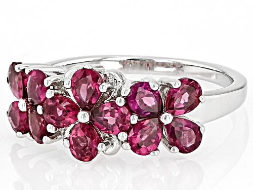 2.04ctw Pear shape Raspberry Rhodolite Rhodium Over Sterling Silver Ring - Size 8