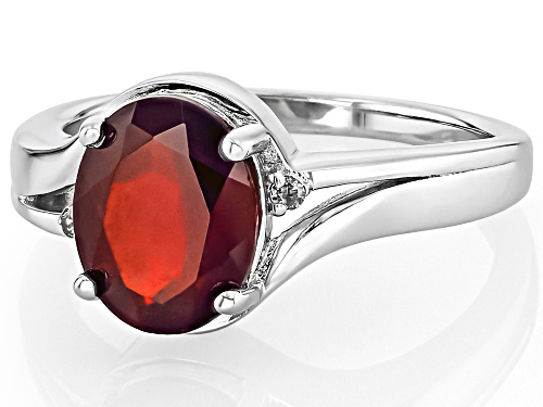 2.38ct Oval Hessonite Garnet With 0.02ctw Champagne Diamond Rhodium Over Silver Ring - Size 8