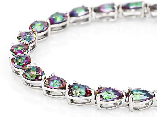 17.00ctw Pear Shape Mystic Topaz Rhodium Over Sterling Silver Tennis Bracelet - Size 8