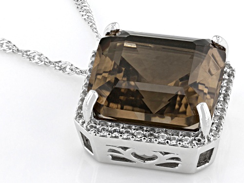 10.21ct Smoky Quartz With 0.31ctw White Zircon Rhodium Over Sterling Silver Pendant With Chain
