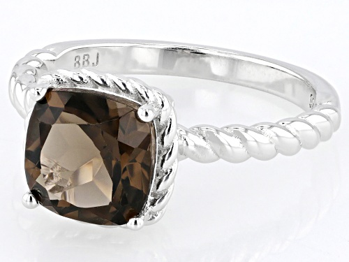 1.70ct Cushion Smoky Quartz Rhodium Over Sterling Silver Solitaire Ring - Size 10