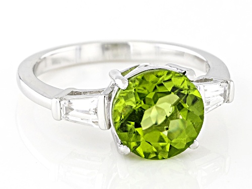 2.82ct Manchurian Peridot™ With 0.48ctw White Zircon Rhodium Over Sterling Silver Ring - Size 9