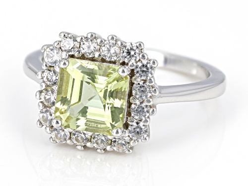 1.28ct Square Octagonal Canary Apatite With 0.60ctw White Zircon Rhodium Over Silver Ring - Size 9