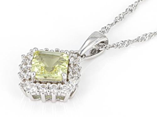1.28ct Rectangular Octagonal Canary Apatite With .68ctw Zircon Rhodium Over Silver Pendant Chain