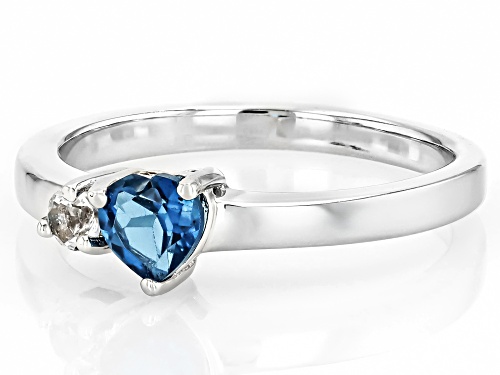 0.45ct Heart London Blue Topaz With 0.12ctw White Topaz Rhodium Over Sterling Silver Heart Ring - Size 9