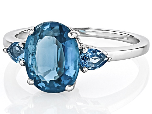 2.75ct Kyanite With 0.31ctw London Blue Topaz Rhodium Over Sterling Silver 3-Stone Ring - Size 9
