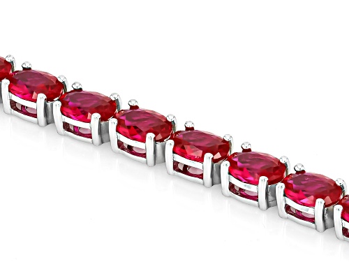 19.00ctw Oval Lab Created Ruby Rhodium Over Sterling Silver Tennis Bracelet - Size 8