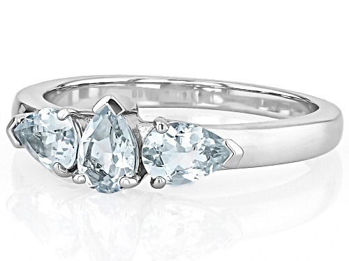 0.90ctw Pear Shape Aquamarine Rhodium Over Sterling Silver 3-Stone Ring - Size 8