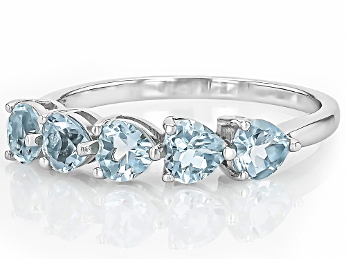 0.85ctw Heart Aquamarine Rhodium Over Sterling Silver Band Ring - Size 8