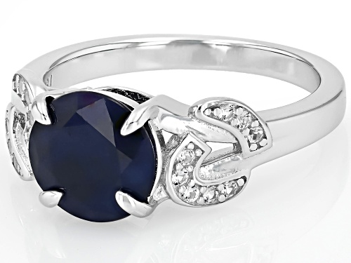 2.66ct Blue Sapphire With 0.12ctw Lab Created White Sapphire Rhodium Over Sterling Silver Ring - Size 10