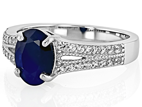 1.80ct Sapphire with 0.30ctw Lab Created White Sapphire Rhodium Over Sterling Silver Ring - Size 6