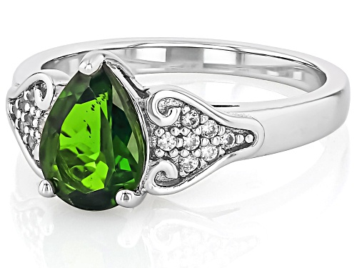 1.15ct Chrome Diopside With 0.05ctw White Zircon Rhodium Over Sterling Silver Ring - Size 6