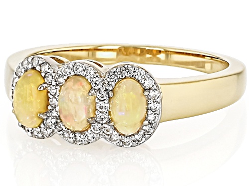 5x3mm Honey Color Ethiopian Opal, 0.28ctw White Zircon 18k Yellow Gold Over Sterling Silver Ring - Size 8