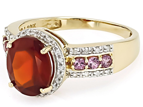 2.68ct Hessonite Garnet, 0.24ctw Color Shift Garnet With 0.13ctw White Diamond 10k Yellow Gold Ring - Size 7