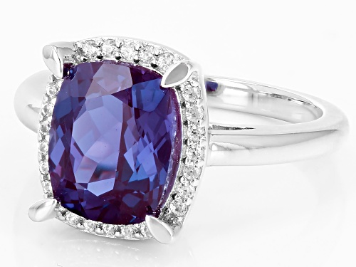 3.23ct Lab Created Alexandrite With 0.16ctw White Zircon Rhodium Over Sterling Silver Ring - Size 8