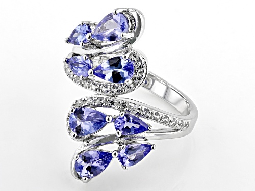 2.04ctw Tanzanite with 0.32ctw White Zircon Rhodium Over Sterling Silver Ring - Size 9