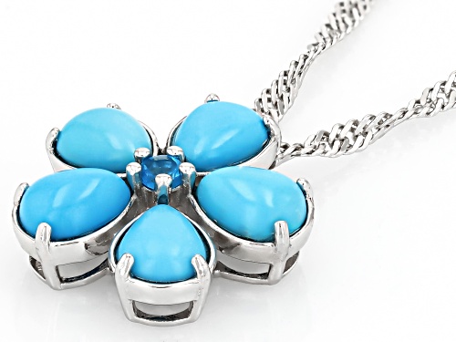 5x4mm Sleeping Beauty Turquoise With 0.03ct Neon Apatite Rhodium Over Silver Pendant With Chain