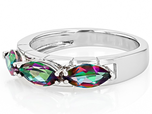 1.62ctw Marquise Mystic Fire® Green Topaz Rhodium Over Sterling Silver Ring - Size 9