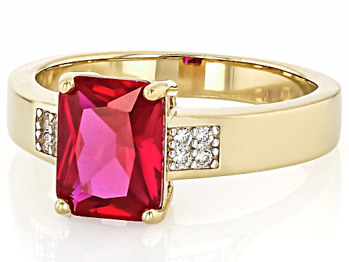 2.25ct Lab Created Ruby With 1.02ctw White Zircon 18k Yellow Gold Over Sterling Silver Ring - Size 10