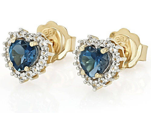 0.95ctw London Blue Topaz With 0.20ctw White Topaz 10k Yellow Gold Earrings