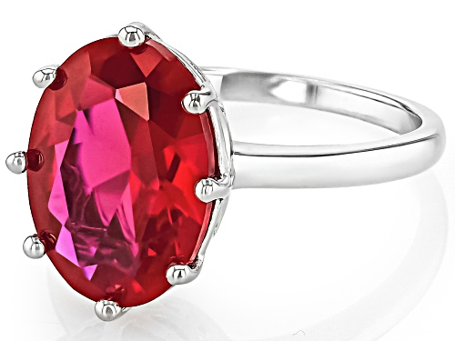 5.70ct Oval Lab Created Ruby Rhodium Over Sterling Silver Solitaire Ring - Size 9