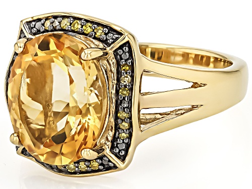 3.43ct Citrine With 0.08ctw Yellow Diamond 18k Yellow Gold Over Sterling Silver Ring - Size 8