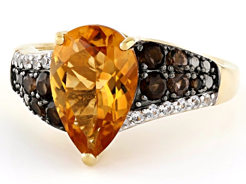 1.98ct Citrine With 0.32ctw Smoky Quartz & 0.09ctw White Zircon 18k Yellow Gold Over Silver Ring - Size 9
