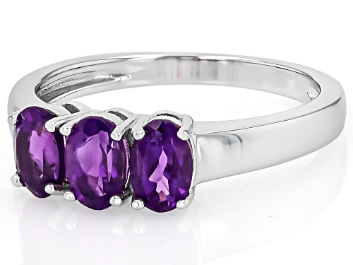 0.99ctw Oval African Amethyst Rhodium Over Sterling Silver 3-Stone Ring - Size 8