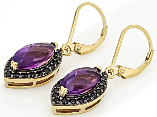 3.15ctw African Amethyst With 0.29ctw Black Spinel 18k Yellow Gold Over Sterling Silver Earrings
