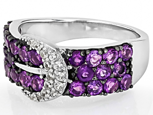 1.55ctw African Amethyst With 0.19ctw White Zircon Rhodium Over Silver Buckle Ring - Size 6