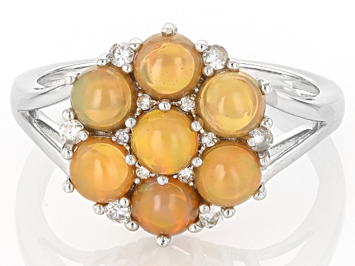 0.83ctw Honey Color Ethiopian Opal With 0.13ctw White Zircon Rhodium Over Sterling Silver Ring - Size 6