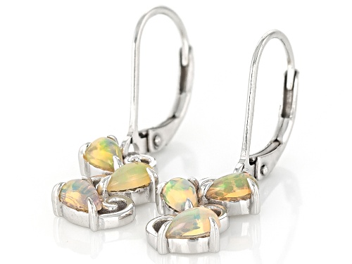 0.71ctw Pear Shape HoneyColor Ethiopian Opal Rhodium Over Sterling Silver Earrings