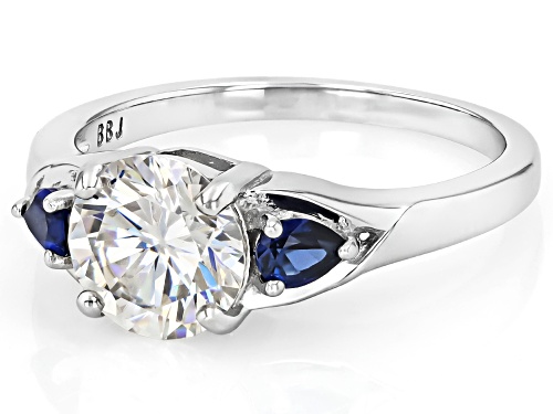 2.55ct Strontium Titanate With 0.27ctw Lab Blue Created Sapphire Rhodium Over Sterling Silver Ring - Size 9