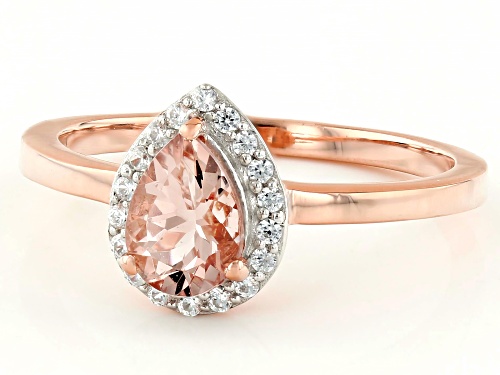 0.85ct Pear Peach Morganite With 0.15ctw Round White Zircon 18k Rose Gold Over Silver Ring - Size 10