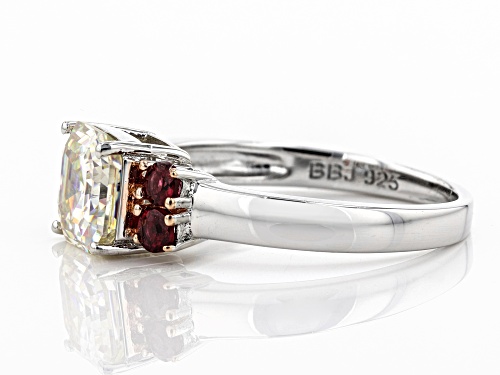 2.64ct Strontium Titanate and .36ctw Red Spinel Rhodium Over Sterling Silver Ring - Size 10