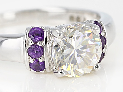 1.95ct Strontium Titanate and .24ctw African Amethyst Rhodium Over Silver Ring - Size 11