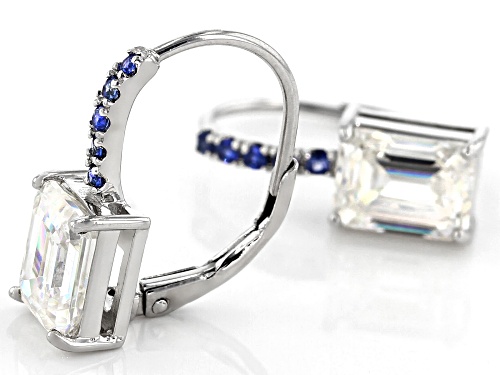 4.20ctw Strontium Titanate and .15ctw Blue Sapphire Rhodium Over Silver Earrings