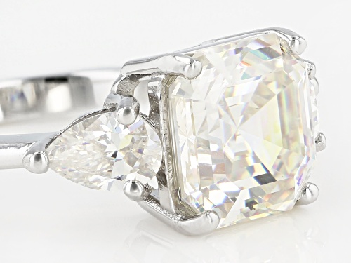 5.75ctw Asscher Cut and Pear Shape Strontium Titanate Rhodium Over Silver Ring - Size 10