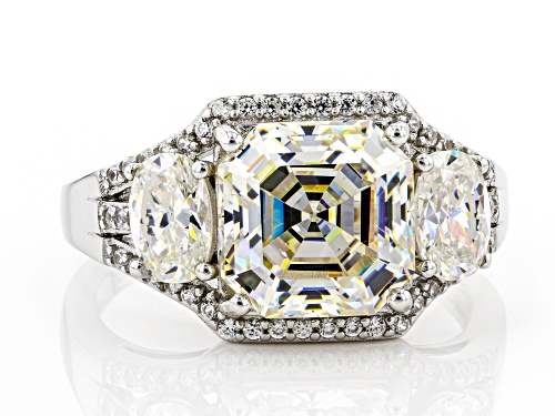 5.55ctw Asscher Cut and Oval Strontium Titanate and .26ctw Zircon Silver Ring - Size 6