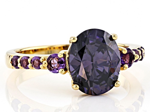3.25ct Oval Strontium Titanate and .37ctw African Amethyst 18K Gold Over Silver Ring - Size 7