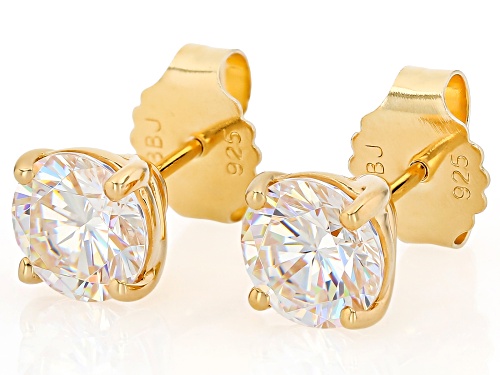 3.50ctw Round Strontium Titanate 18K Yellow Gold Over Silver Stud Earrings