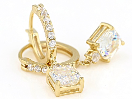2.80ctw Asscher Strontium Titanate and White Zircon 18K Gold Over Silver Earrings