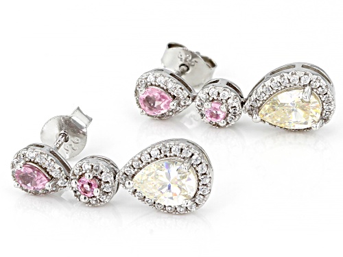1.70ctw Strontium Titanate and Pink Spinel with Zircon Rhodium Over Silver Earrings