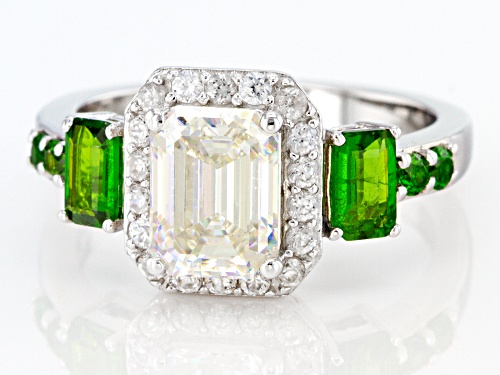 2.10ct Strontium Titanate with Chrome Diopside & White Zircon Rhodium Over Silver Ring - Size 6