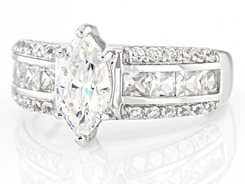1.25ct Marquise Cut Strontium Titanate & White Zircon Rhodium Over Silver Ring - Size 7
